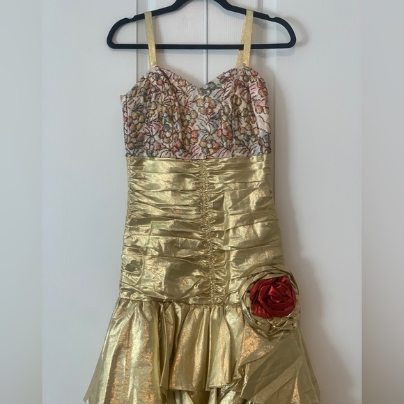 Vintage One Of A Kind Gold Gown With Flower Hand Beading Detailing Rose Dress!! - Picture 5 of 16